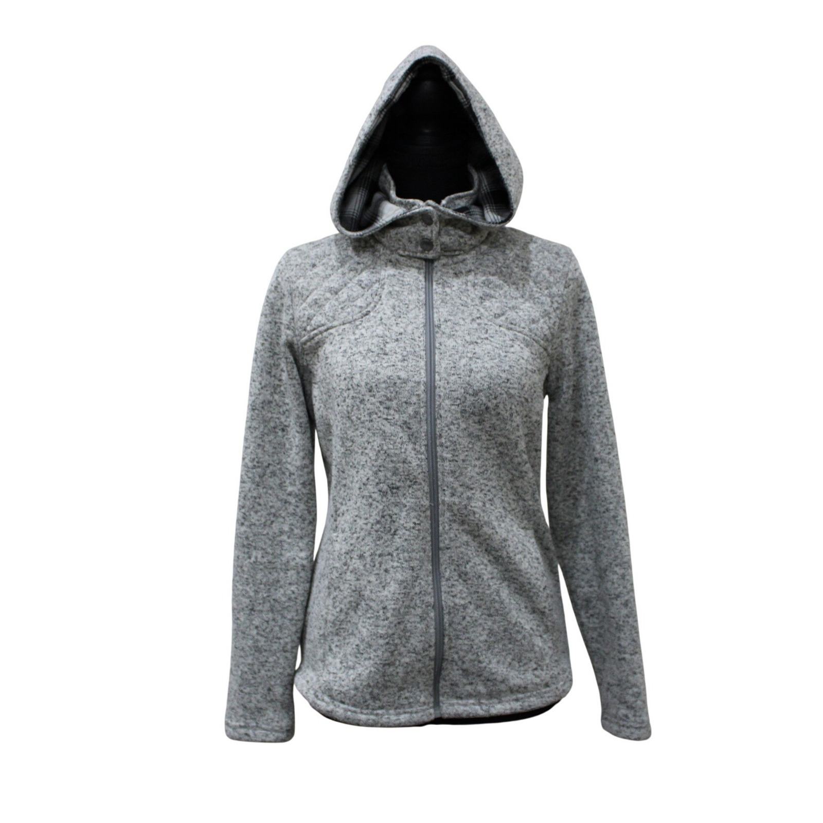 Eddie Bauer Fleece Jacket Womens Small Grey Full Zip Removable Hood Quilted Euc